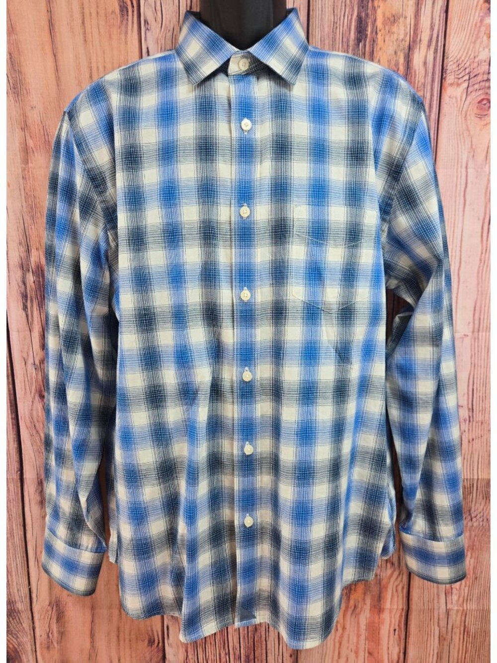 Untuckit Mens Blue Plaid Long Sleeve Shirt Size Large Regular Fit Cotton